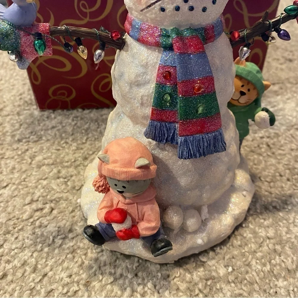 San Francisco Music Box Company Snowman Cat Figurine Christmas Winter Decor